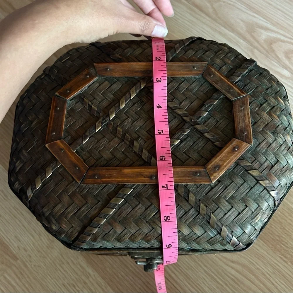 Vintage Wicker Metal Woven Decorative Chest Basket